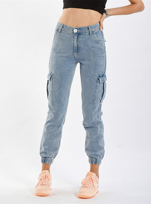 High-waist Wide-leg Elastic Waist Jeans
