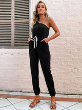 Rope-pulled One-shoulder Bundle-foot Jumpsuit