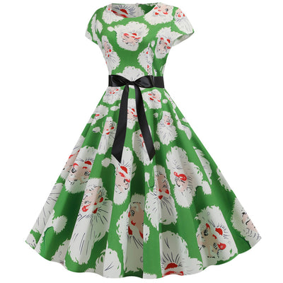 Christmas Cap Sleeve Printed Dress