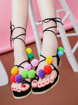 Colorful Sandals Flat Lace Up Flip Flops Beach 