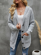 Knitted Button Hooded Cardigan Jacket