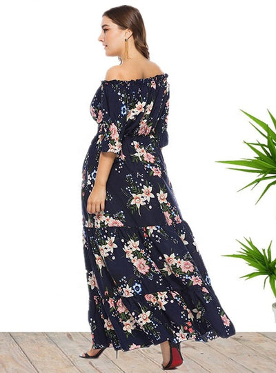 Bohemia Print Short Sleeve Plus Dress