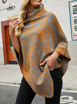 Side Lapel Print Cape Shawl Sweater Coat