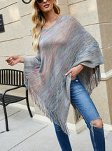 Cashmere Striped Cloak Fringed Pullover Dhawl