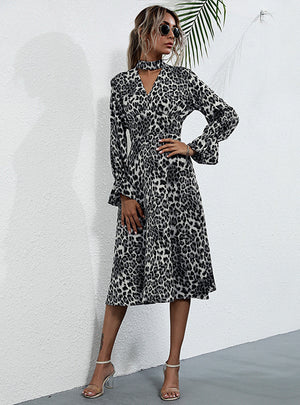 Long Sleeve Leopard Print Neck Dress