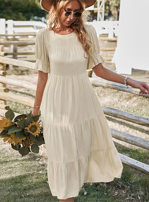 Solid Color Holiday Round Neck Dress