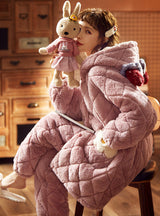 Pink Three-layer Quilted Jacket Thick Warm Coral Fleece