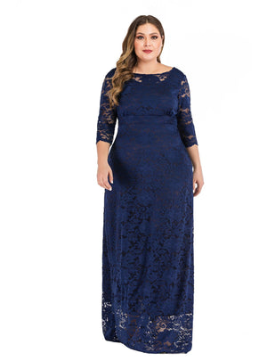 Large Size 3/4 Sleeve Long Lace Dress