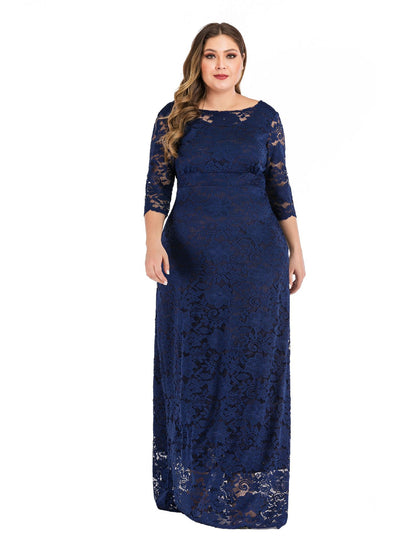 Large Size 3/4 Sleeve Long Lace Dress