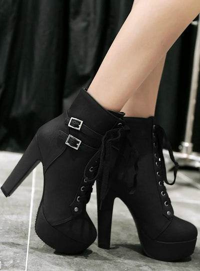 Ankle Boots High Heels Lace Up Leather