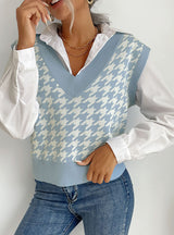 Thousand-bird V-neck Sweater Vest Knitted Vest