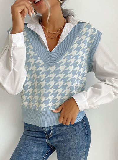 Thousand-bird V-neck Sweater Vest Knitted Vest