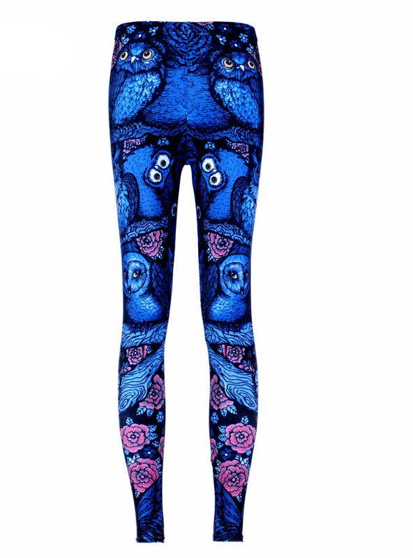 Blue Midnight Owl Digital Printed Milk Fitness Pants