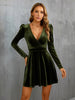 V-neck Long Sleeve Velvet Dress