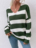 V-neck Striped Stitching Waffle Sweater