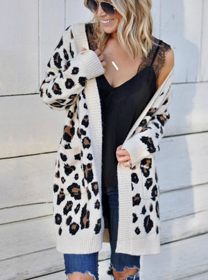 Women'S Long Leopard Cardigan Long Sleeve Sweaters