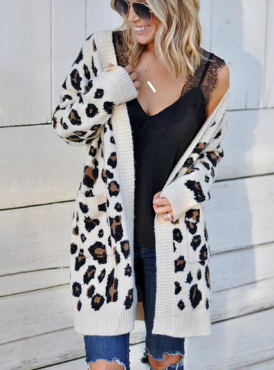 Women'S Long Leopard Cardigan Long Sleeve Sweaters