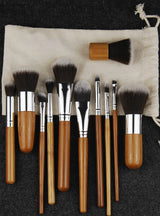 11Pcs Natural Bamboo Makeup Brushes With Bag