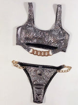 Sexy Snake Pattern Metal Chain Bikini