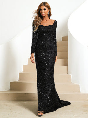 Mermaid Sequins Long Sleeve Party Dress