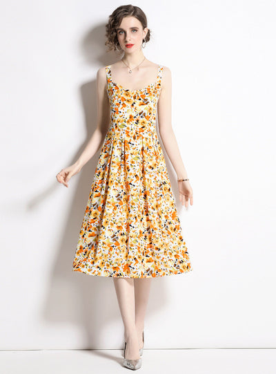 French Floral Chiffon Sling Dress
