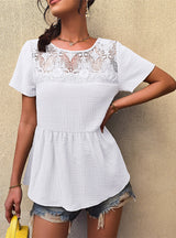 Short Sleeve Lace Stitching T-shirt Top