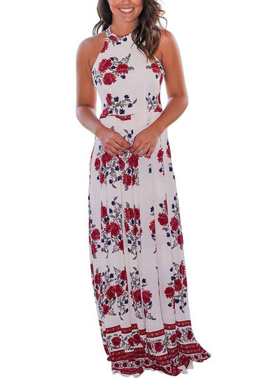 Maxi Chiffon Dresses Tunic Floral Print Dress Sleeveless 