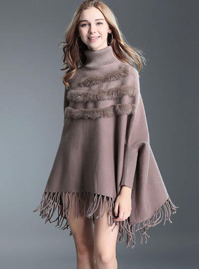 Fringed Cape Shawl Female Bat Sleeve Sweater