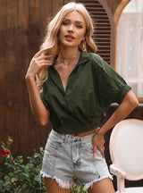 Retro Lapel Pullover Short Sleeve Shirt