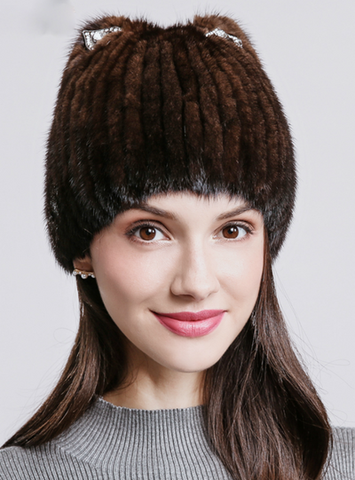 Natural Mink Fur Lovely Cat Ear Hats Cap