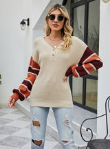 Loose Pullover Stitching Contrast Sweater