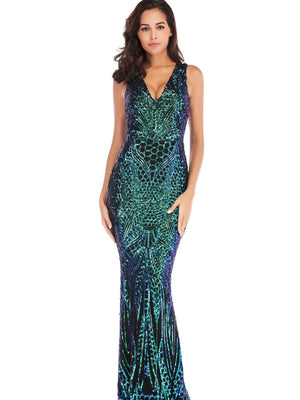 Sexy V-neck Green Sequined Dress