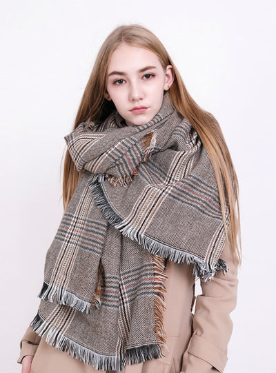Plaid Cashmere Scarf Warm Shawl