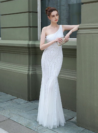 Strapless Sequined Tulle Lace up Long Evening Dresses