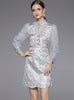 Retro Stand Collar Long Sleeve Button Lace Stitching Dress