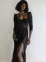 Party Vacation Beach Cute Black Lace Long Dress