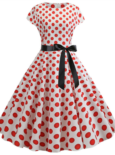 Women Dot Print Dress With Belt