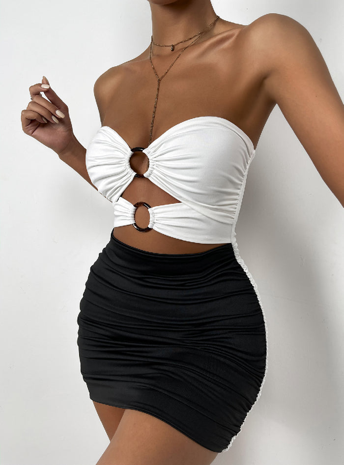 Slim-cut Tube Top Pleated Dress