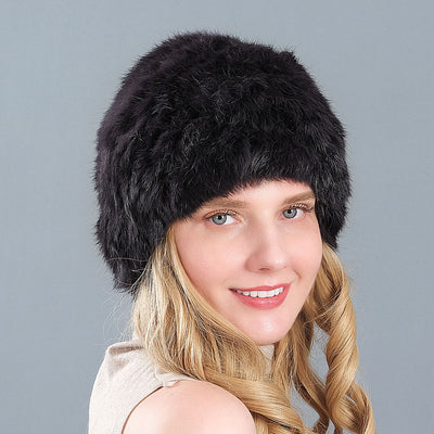 Hand-knitted Rabbit Fur Hat