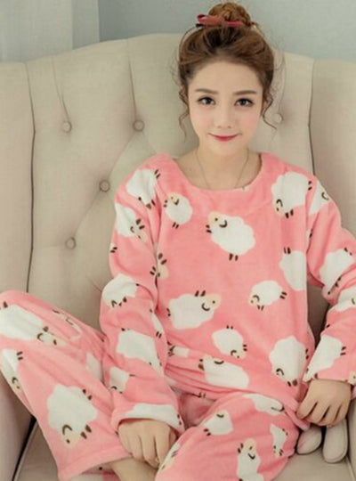 Litter Sheep Pyjamas Sets Thick Warm Coral Velvet Suit