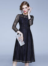 Black Openwork Stitching Lace Dress