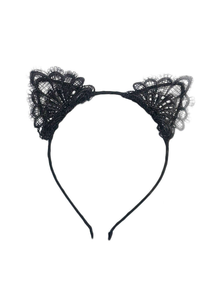 1 Pc Black Lace Cat Ears Headband For Women Girls 