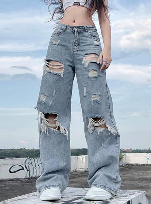 Irregular Leg Holes Straight Jeans