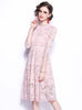 Round Neck Openwork Lace 3/4 Sleeves Dress