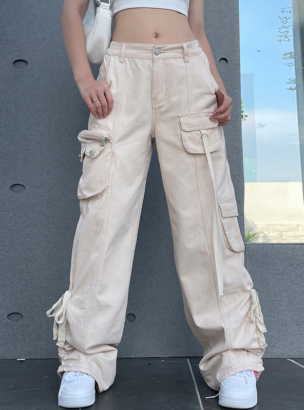 High Waisted Overalls Pleated Ribbon Pant