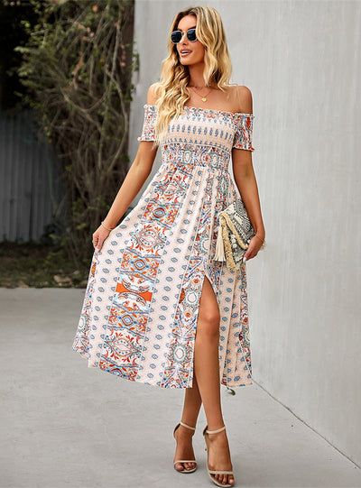 Off the Shoulder Bohemian Split Dress