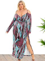 Plus Size Sexy Print Split Long Dress