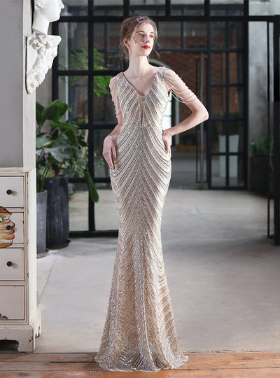 Sequined Fishtail Beading Gown