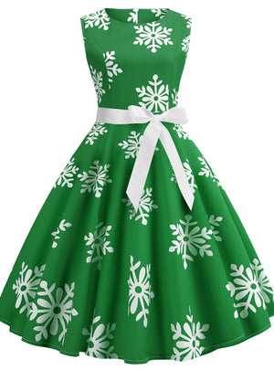 Snowflake Print Christmas Retro Dress