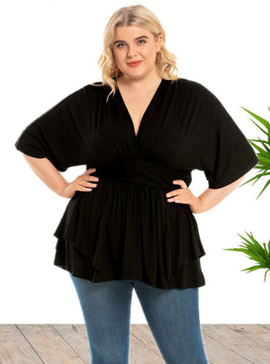 V-neck Loose Dolid Color Top